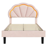 HIFIT Twin Upholstered Smart LED Bed Frame with Adjustable Chic Petal Headboard, Princess Twin Size Platform Bed Frames for Kids/Girls, Wooden Slats Support, No Box Spring Needed, Easy Assembly, Pink HIFIT