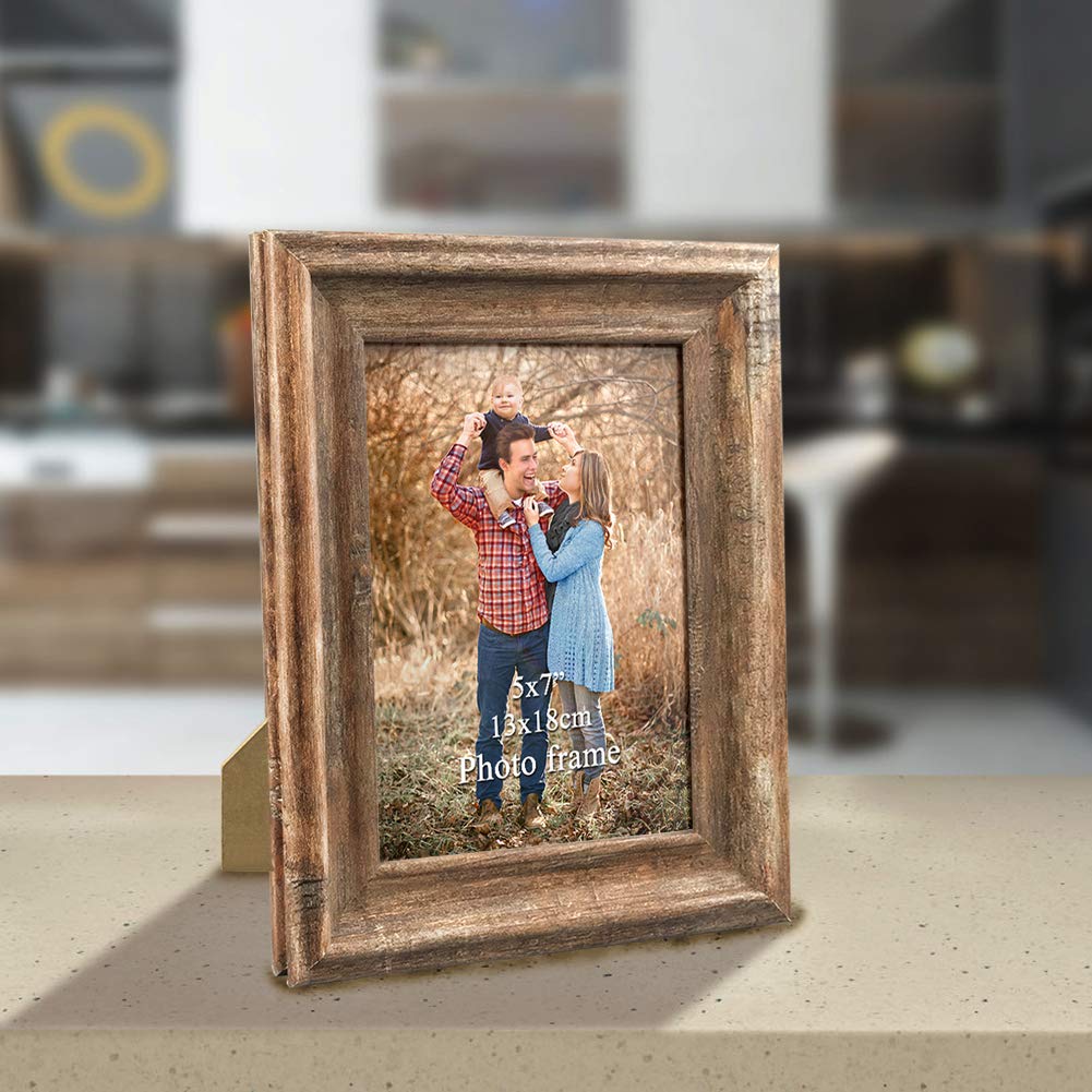 ZBEIVAN 2-Pack 5x7 Picture Frames Set Vintage Brown Family Art Rustic Photo Frame for Tabletop Stand or Wall Hanging ZBEIVAN