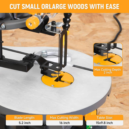 Hoteche 16-inch Power Scroll Saws for Woodworking, 1.2-Amp, Variable Speed, with Large Tilting Working Table and Integrated Dust Port - WoodArtSupply