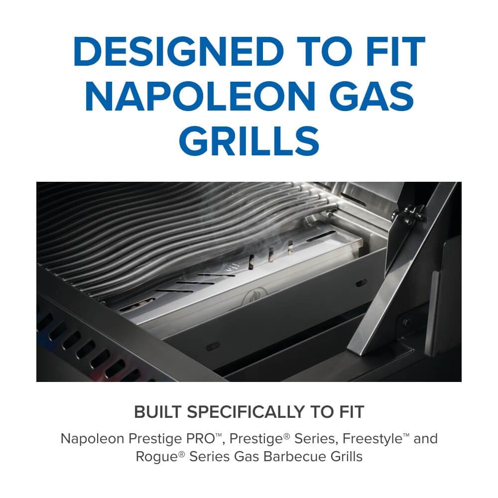 Napoleon Stainless Steel Smoker Box 67013 Add Smoky Flavor to BBQ, Easily Turn Gas Grill Into Smoker, Add Wood Chips or Chunks to Smoke Food on Barbecue 16.25 x 2.54 x 3.5 Napoleon