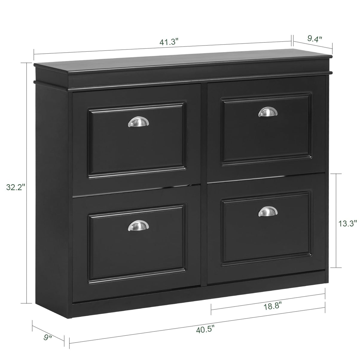 Haotian Modern Black Freestanding Shoe Cabinet with 4 Flip Drawers, 8 Levels, W41.3 x D9.5 H32.7 in., Entryway Shoe Organizer Haotian