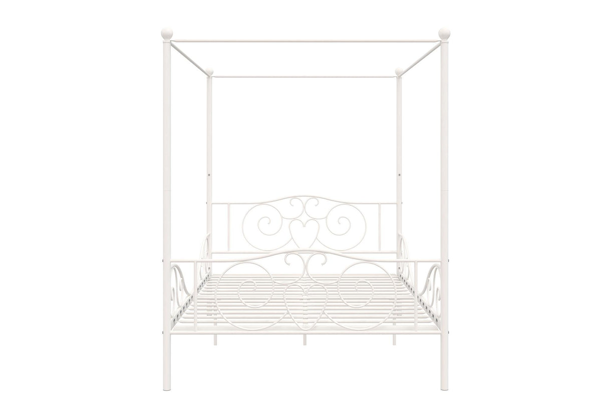 DHP Metal Canopy Bed Frame - Full Size, White with Heart Scroll Design DHP
