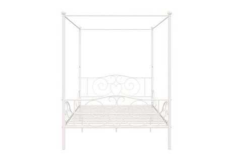 DHP Metal Canopy Bed Frame - Full Size, White with Heart Scroll Design DHP