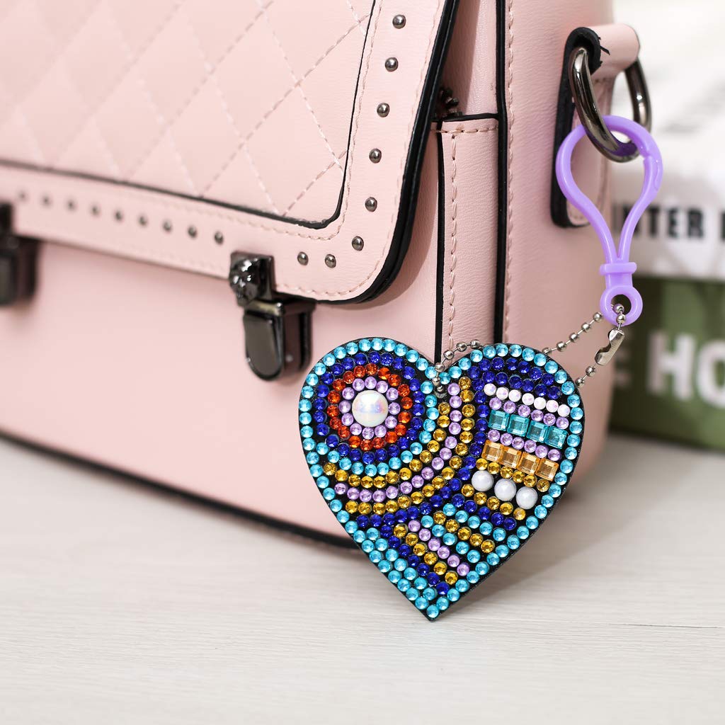 HXYQMMY 5PCS Diamond Painting Keychain -Diamond Art Kits for Adult Paint with Diamonds by Numbers Love Heart Pendant Diamond Art Keychains Crat HXYQMMY