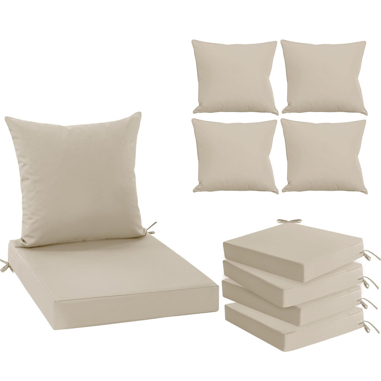Summsun Outdoor Chair Cushions Set of 4, Waterproof Backrest and Deep Seat Cushion Set for Patio Furniture, Outdoor Sofa Replacement Cushions with Removable Cover, 24 x 24 Inch, Cream Summsun