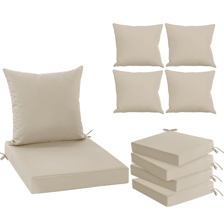 Summsun Outdoor Chair Cushions Set of 4, Waterproof Backrest and Deep Seat Cushion Set for Patio Furniture, Outdoor Sofa Replacement Cushions with Removable Cover, 24 x 24 Inch, Cream Summsun