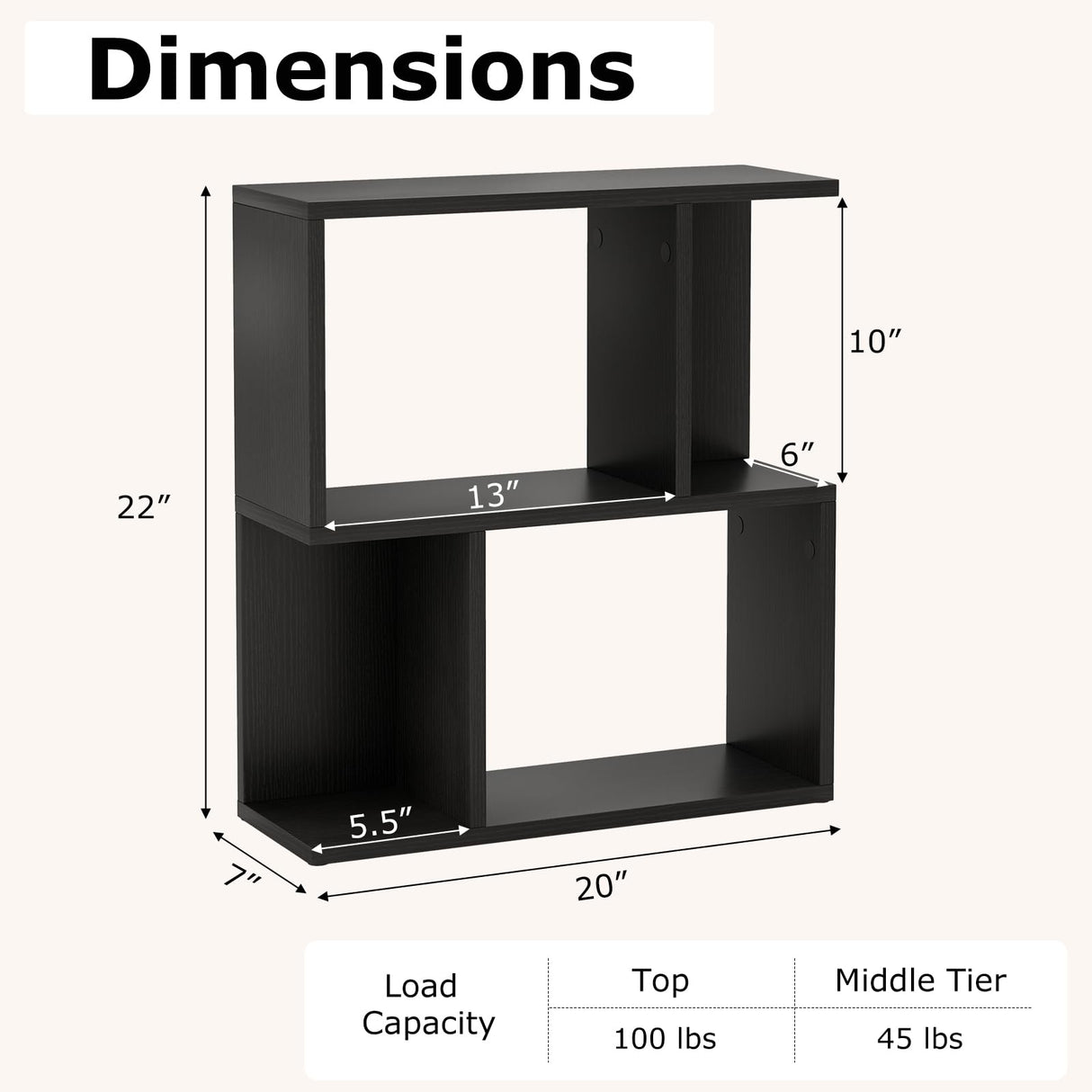 Giantex 3-Tier S-Shaped Bookshelf, Modern Geometric Bookcase, Freestanding Display Shelf for Small Space, Versatile Side Table, Wooden Storage Organizer for Home Office, Living Room (1,Black) Giantex
