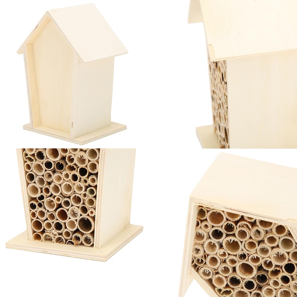 Lwuey Bee House, Wooden Insect Hotel Hanging Bamboo Bees Hive Habitat Bug Garden Shelter Insects House Decoration Beneficial Nests Box Decorations for Butterfly Bird Outdoors Attracts Pollinators 2PCS Lwuey