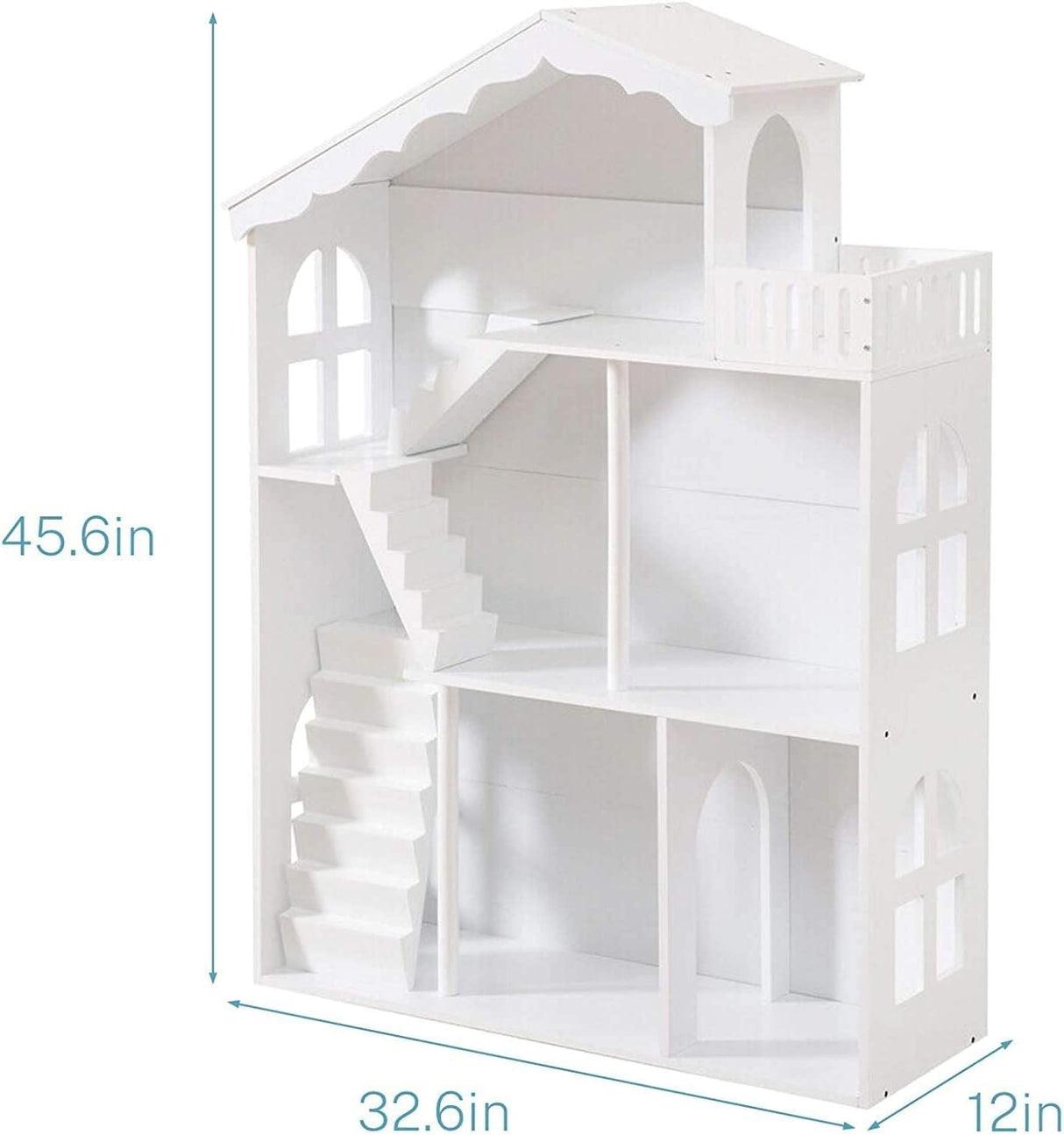 YFDZONE Dollhouse Bookshelf, Wooden Kids Bookshelve Children Doll House Toy Storage 3-Tier Bookcase for Books Gift for Girls Ages 3-7+ YFDZONE