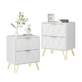 Anbuy White Nightstand Set of 2, End Side Table Double, Bedside Table with 2 Drawers, Dual Night Stand Metal Gold Legs for Bedroom Living Room Anbuy