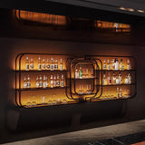 Large Wine Storage Rack Wall Mounted With LED Light With Wine Glass Holder, Heavy Duty Iron Bar Liquor Shelf,Floating Wall Wine Shelves,Bar Liquor Bottle Display Shelf For Kitchen Bar Decoration(350*1 IRHIGBGX