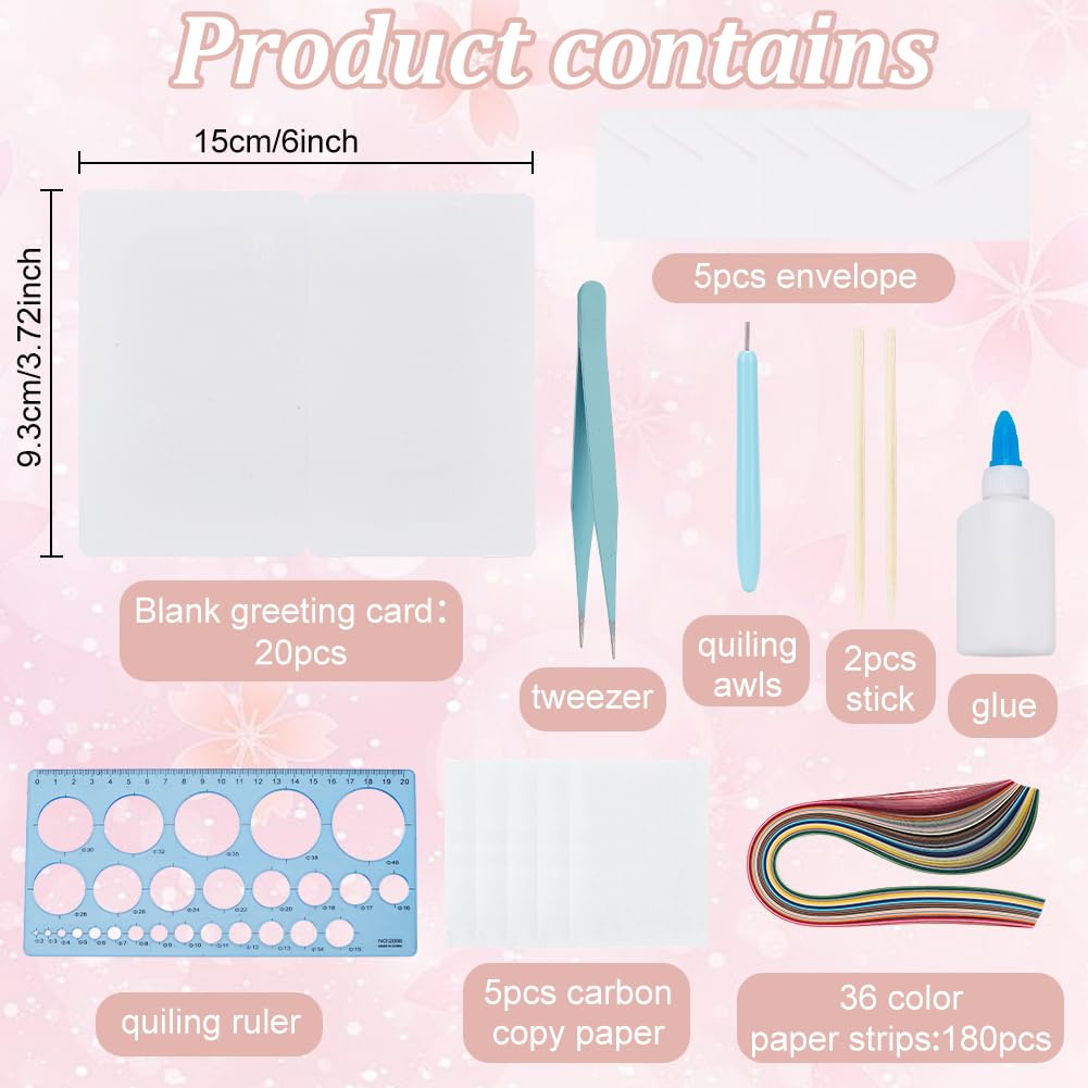 WEBEEDY 20 Sets Flower Paper Quilling Kit for Adults Beginners Greeting Card Making Kit with Envelope and Instruction,DIY Flower Cards for All Occasions Happy Birthday,Holiday,New Year,Thanksgiving WEBEEDY