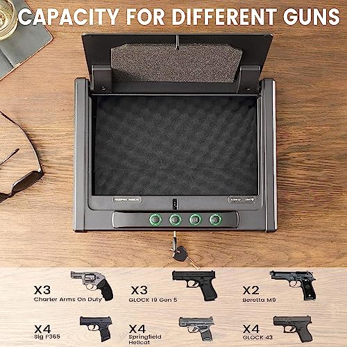 SOULYI Digital Gun Safe for 3 Pistols Safe DOJ Certified with 3 Quick Access Handgun Safe, Keypad Frosted Black Bedside Firearm Safe Hardened Steel Lock Box - WoodArtSupply