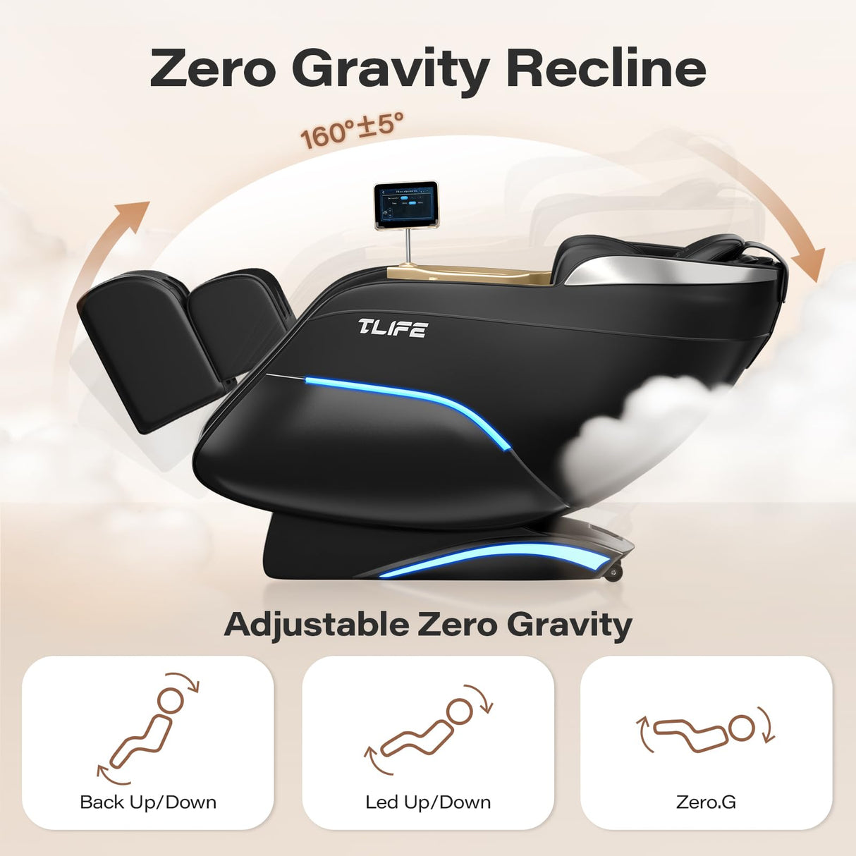 TLIFE Massage Chair Full Body, 160°Zero Gravity Recliner with Body Scan, 50" SL-Track Shiatsu Massage Chair, Fixed Point Massage, Foot Rollers, 12 Auto Modes, Deep Yoga Stretch, Heating, Black TLIFE