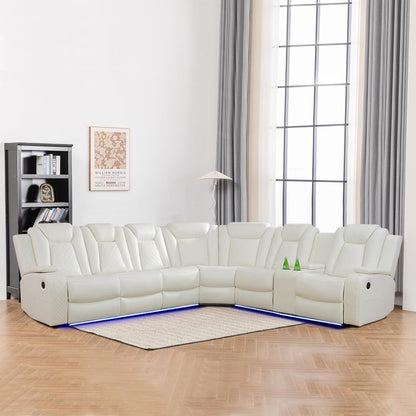 Dekmxas Living Room Set Set Creamy White Leather Sofa Living Room Furniture Power Recliner Adjustable Sofa,Loveseat and Chair with Cup Holders/Storage Console/LED Light/UPS Port for Home, Off - WoodArtSupply