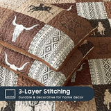 Wake In Cloud - Western Quilt Set, Southwestern Aztec Country Horse Cowboy Rustic Ranch Pattern Printed, Reversible Lightweight Bedspread Coverlet, 3 Pieces, Tan Brown, Queen/Full Size Wake In Cloud