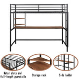 HomJoones Loft Bed with Desk, Loft Bunk Bed Over Desk and Bookcase with Metal Frame, 12.8" H Safety Guardrail, Noise Free, No Box Spring Needed, Twin (Black) HomJoones
