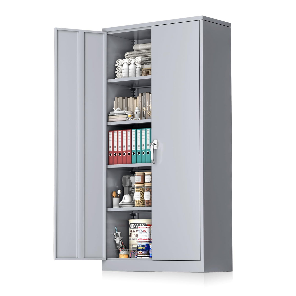 Pataku Garage Storage Cabinet, Grey Metal Cabinet with Locking Doors and Shelves, 71" Steel Tool Cabinet for Home, Office, Basement Pataku