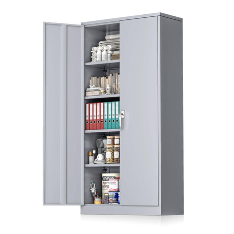 Pataku Garage Storage Cabinet, Grey Metal Cabinet with Locking Doors and Shelves, 71" Steel Tool Cabinet for Home, Office, Basement Pataku