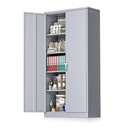 Pataku Garage Storage Cabinet, Grey Metal Cabinet with Locking Doors and Shelves, 71" Steel Tool Cabinet for Home, Office, Basement