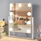 Kotdning Vanity Mirror with Lights,Lighted Vanity Mirror with 9 Dimmable Bulbs for Dressing Room & Bedroom,3 Color Lighting,Modes Detachable 10x Magnification 360°Ratation(White) 12" L x 14.4" W Kotdning