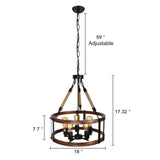 Voguad Rustic Wood Chandelier for Dining Room 5-Light, Kitchen Island Industrial Pendant Light Vintage Hanging Dining Room Farmhouse Light Fixtures Voguad