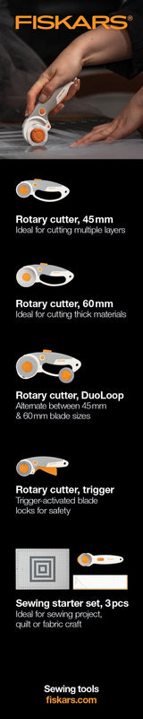 Fiskars 60mm Titanium Blade Loop Rotary Cutter, Softgrip For Fabric, Felt, Vinyl and Crafts Fiskars