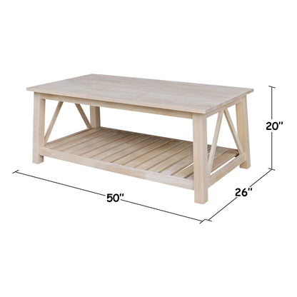 IC International Concepts Coffee Table, Unfinished - WoodArtSupply