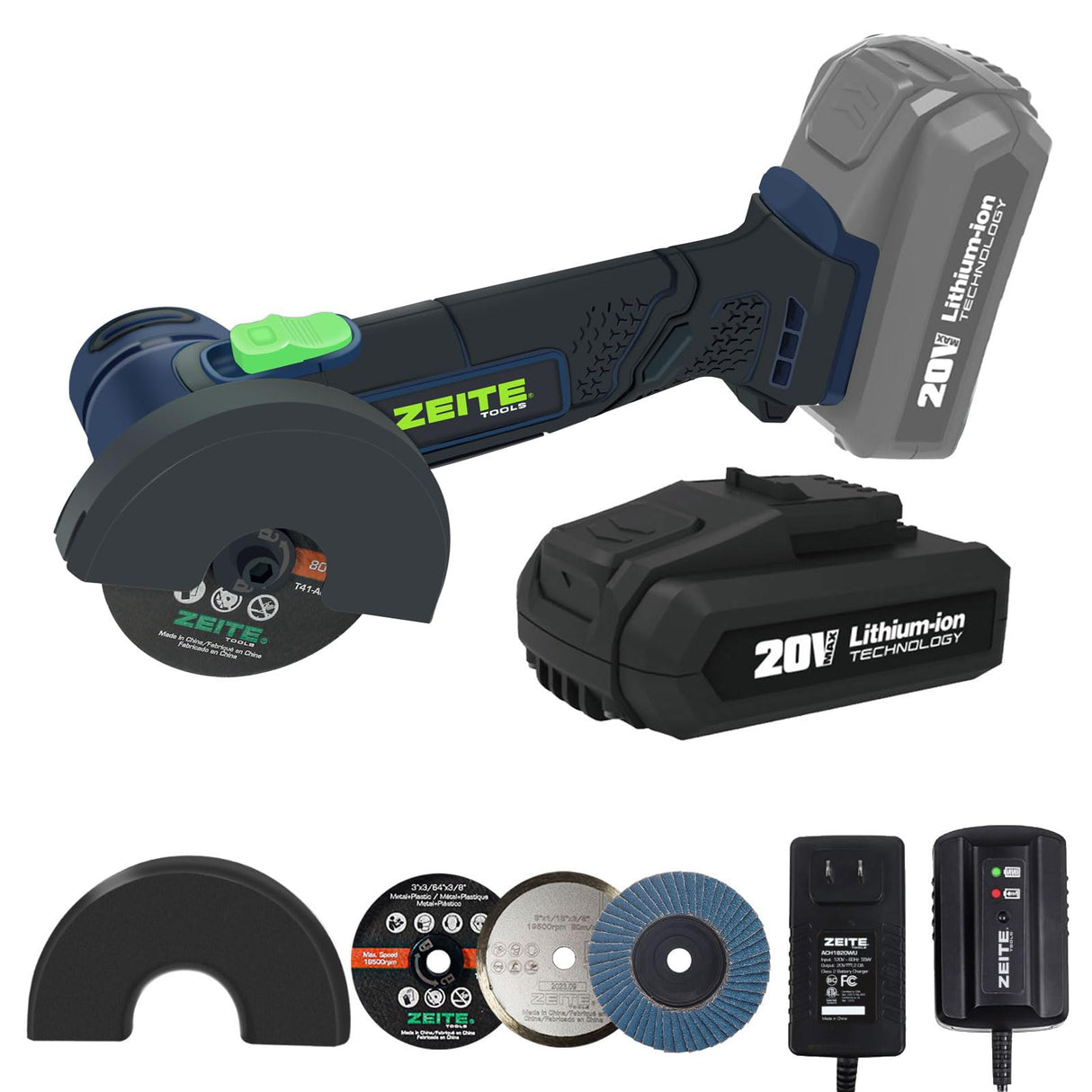 ZEITE 3" Cordless Cut Off Tool, 20V 2.0Ah Mini Cutter, Max Cutting Depth 1/2", 19500RPM Cutting Tool with 3 Cutting Discs 1 Flap Disc for Rust Removal, Battery and Charger Supplied Zeite
