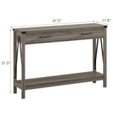 ChooChoo 47'' Farmhouse Console Table with Drawer, Entryway Table with Storage Shelf, Rustic A-Design Sofa Table for Hallway, Entrance, Living Room, Grey ChooChoo