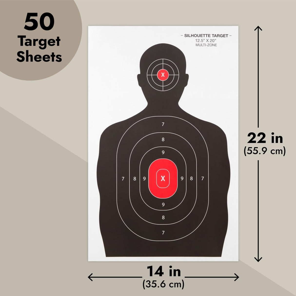 Juvale 50 Pack Paper Shooting Targets for Range, Bulk for Hunting, Silhouette with Red Bullseye (14x22 in) Juvale