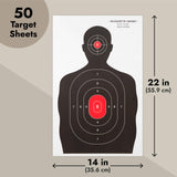 Juvale 50 Pack Paper Shooting Targets for Range, Bulk for Hunting, Silhouette with Red Bullseye (14x22 in) Juvale