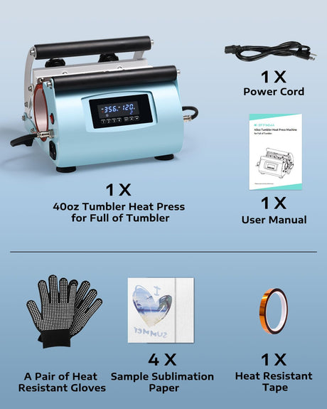 OFFNOVA 2 in 1 Dual 40 OZ Tumbler Heat Press Machine Double Station Combo Mug Heat Press Machine for 30oz 40oz Tumbler Top and Tapered Bottom Full Wrap Sublimation Printing OFFNOVA