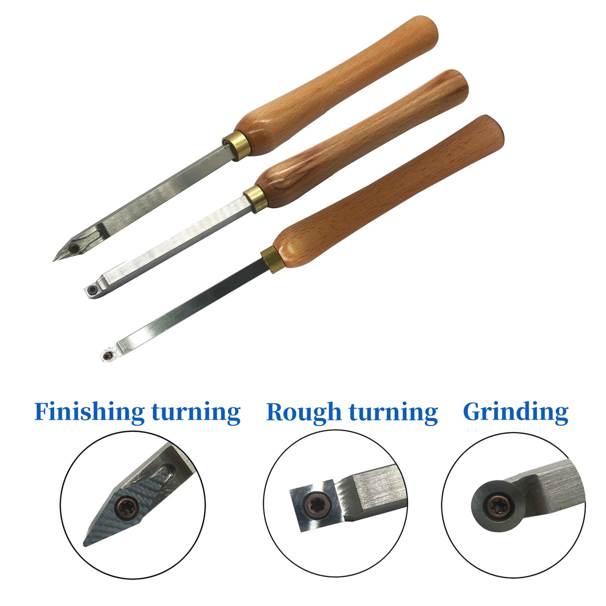 ASZLBYM Woodturning Carbide Lathe Tools, Wood Turning Tool Set of 3 Rougher Detailer Finisher Carbide Lathe Tools for Woodturning ASZLBYM
