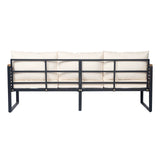 Christopher Knight Home Alvin 3-Piece Acacia Wood Metal Patio Furniture Set, Outdoor Sectional Conversation Sofa Chat Set with Coffee Table and Ottoman for Backyard or Balcony, Teak+Beige+Black Christopher Knight Home