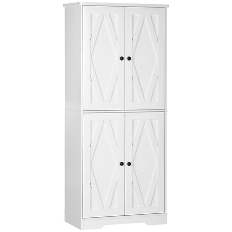 HOMCOM 70.75" Farmhouse Tall Kitchen Pantry Storage Cabinet, Freestanding Cabinets with Doors and Shelf Adjustability, 4 Door Kitchen Shelf Storage with 4 Tiers, White HOMCOM