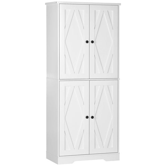 HOMCOM 70.75" Farmhouse Tall Kitchen Pantry Storage Cabinet, Freestanding Cabinets with Doors and Shelf Adjustability, 4 Door Kitchen Shelf Storage with 4 Tiers, White - WoodArtSupply