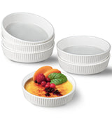 Ramekins 8 oz - Oven Safe Shallow Ramekins for Creme Brulee Dishes- Ceramic Souffle Dishes Quiche Dish Mini Tart Pans for Individual Serving,White Puddings Cups Small Pie Pan Sauce Ramekins Set of 6 KOBIKOBI