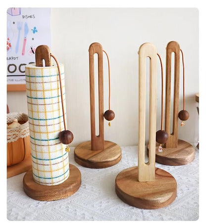 Paper Towel Holder Countertop,Wood Standing Paper Towel Roll Stand with Anti-Slip Weighted Wooden Base,Farmhouse Handmade Brown Rustic Paper Towel Holder,Boho Decor for Kitchen Bathroom