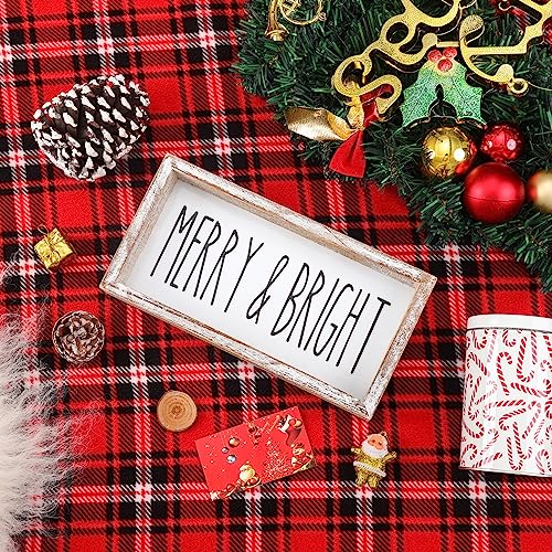 FESTWIND Farmhouse Christmas Decor, Merry and Bright Block Sign for Shelf, Mantel, Farmhouse Christmas Decorations for Home, Embossed Metal With Wood Frame FESTWIND