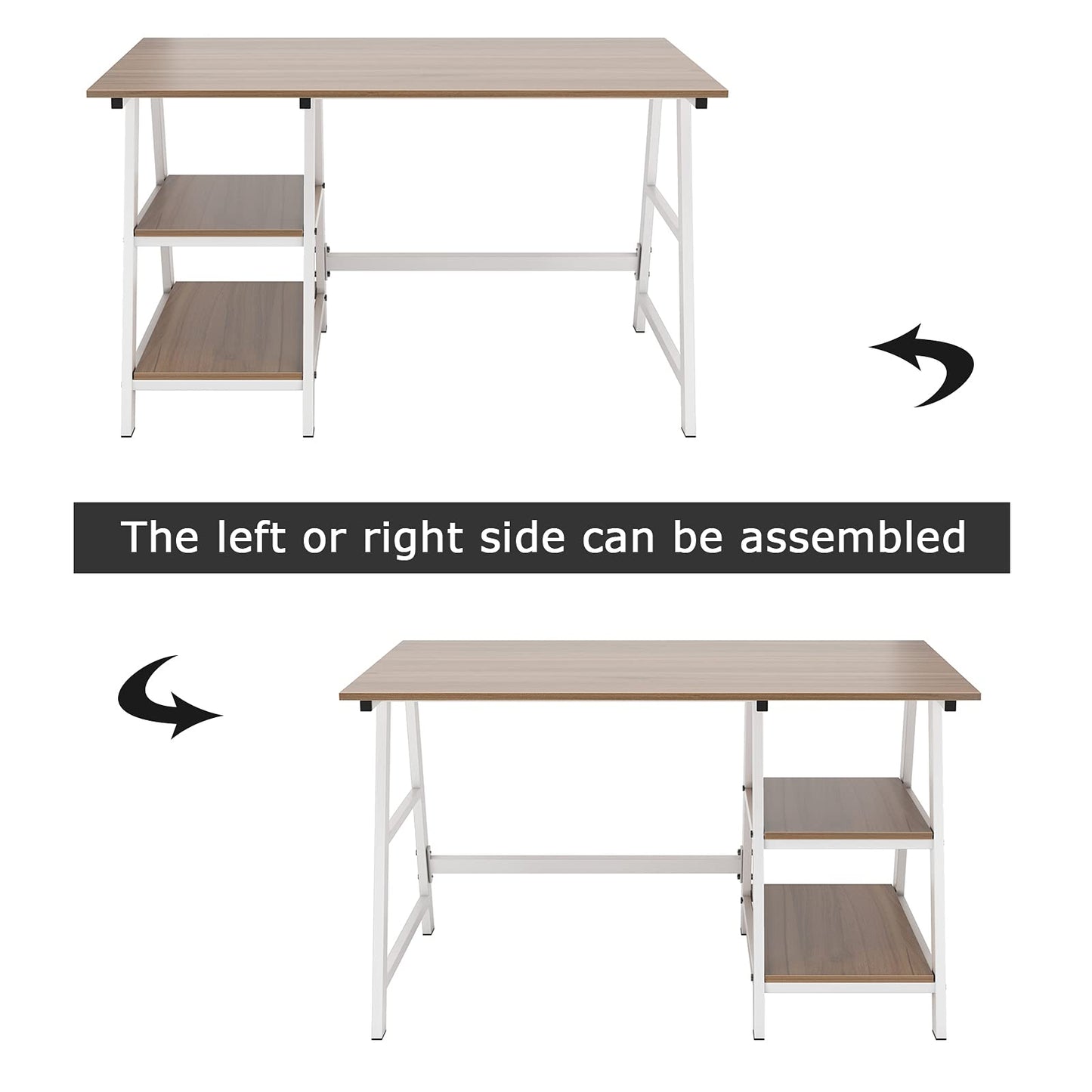 SogesHome 47-Inch Oak Trestle Computer Desk with Shelves for Home Office Use