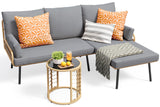 Gizoon Outdoor Patio Furniture Set, Wicker Rattan L-Shaped Conversation Sectional Sofa Set with Thick Cushions, Detachable Lounger and Side Table for Backyard, Porch, Balcony, Pool (Grey) Gizoon