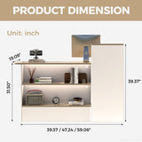 Nuipesn Modern L Shape Reception Desk with Counter – Front Desk Receptionist Counter with Storage Shelves, Drawer & LED Light for Office, Salon, Store (White+Natural, 59" L * 20" W * 40" H/Left) Nuipesn