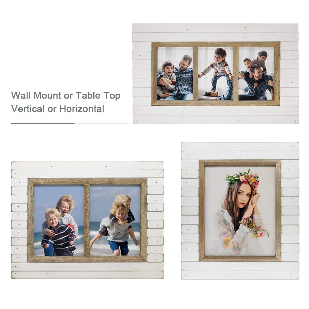 icheesday 8x10 Wooden Picture Frame Rustic Distressed White Photo Frame with Glass Cover Ready to Table Top and Wall Mounting icheesday