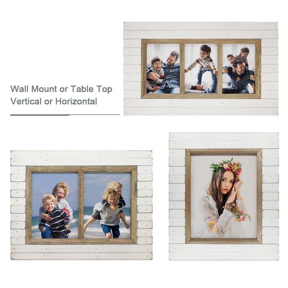 icheesday 8x10 Wooden Picture Frame Rustic Distressed White Photo Frame with Glass Cover Ready to Table Top and Wall Mounting