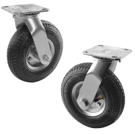RRQ 8 Inch Caster Wheels, Pneumatic Swivel Caster Wheels with Zinc Top Plate 360 Degree Rotation for Cart, Dolly, Trolley, Workbench and Wagon, Black Rubber Wheels, 590 Lbs Total Capacity (2 Pack) RRQ