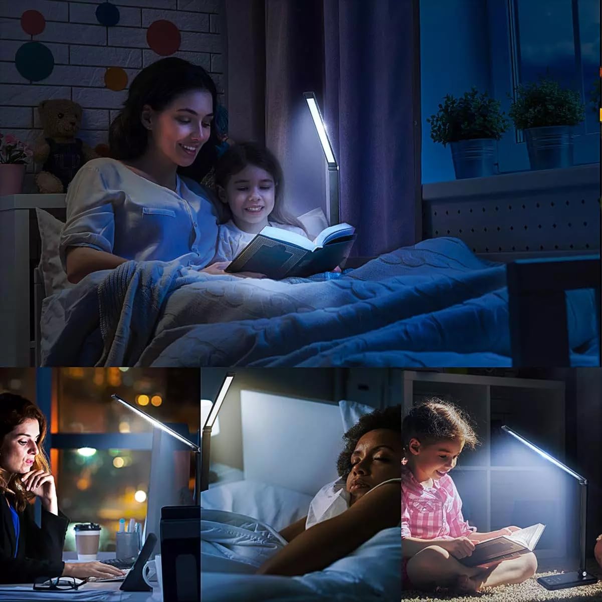 JOSTIC LED Desk Lamp with Wireless Charger, USB Charging Port, 10 Brightness, 5 Color Modes, Desk Lamps for Home Office, Dimmable Table Lamp Eye Caring Reading Light, Touch Control, Auto Timer, Black JOSTIC