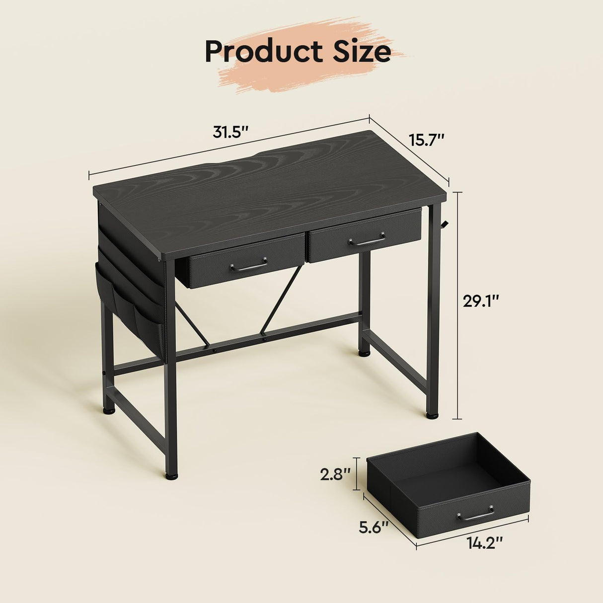 Ｍａｉｈａｉｌ Maihail Small Desk with Drawers, 31.5 inch Small Computer Desk with Drawers, Writing Desk for Small Spaces, Small Office Desk with Metal Frame, Black Maihail