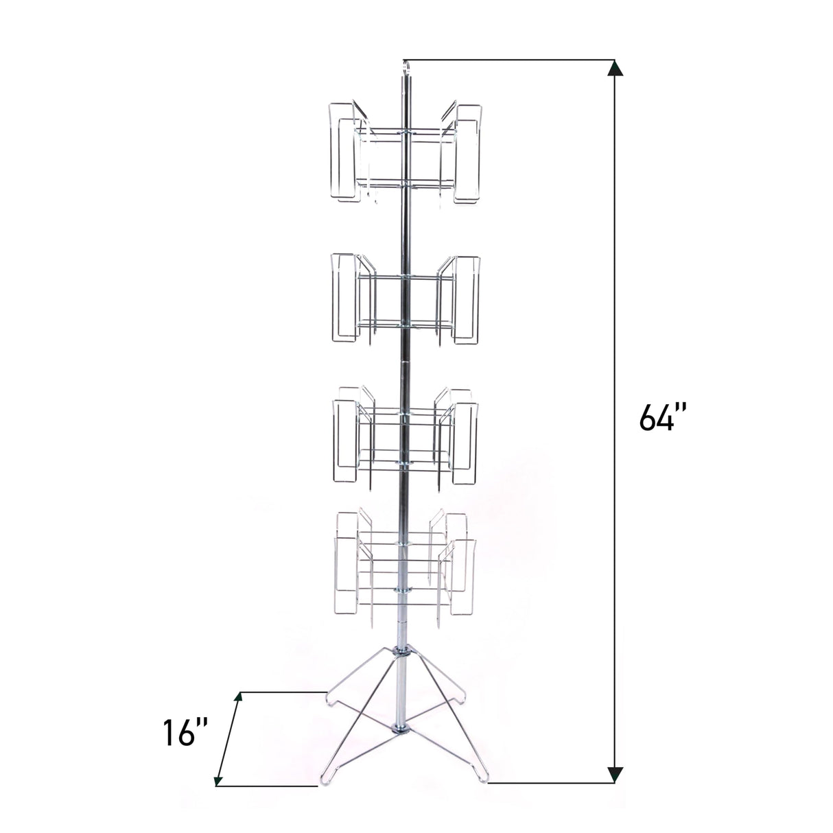 SSWBasics 4-Tier Chrome Rotating Standing Literature Rack - 64'H x 16"D - 16 Pockets Total - Sleek Floor Standing Book Display Rack for Periodicals - Sturdy Comic Book Display Stand for Magazines, SSWBasics