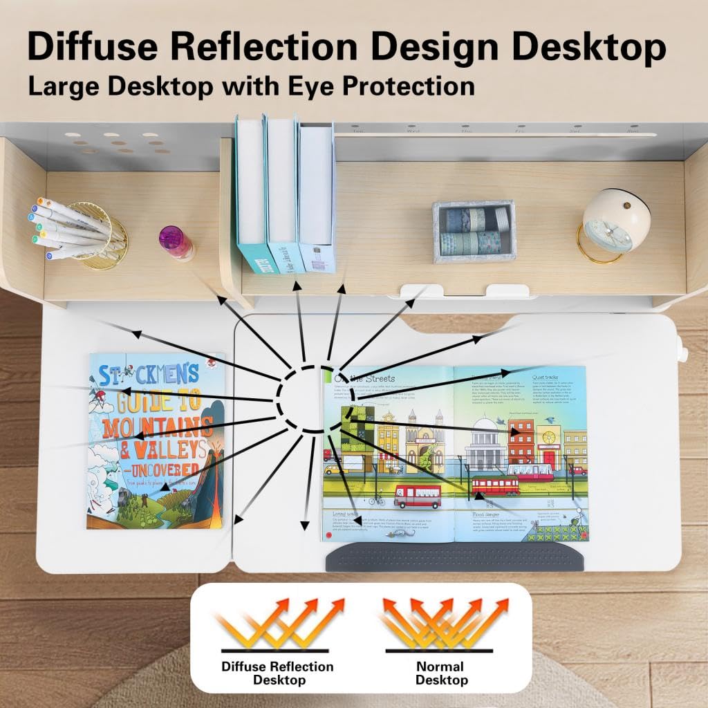 COSVALVE 39in Wide Adjustable Height Kids Desk with Tilting Desktop, Steel Frame, Drawer, and Bookshelf Hutch, Study Child Table for Ages 3-12, Grey COSVALVE